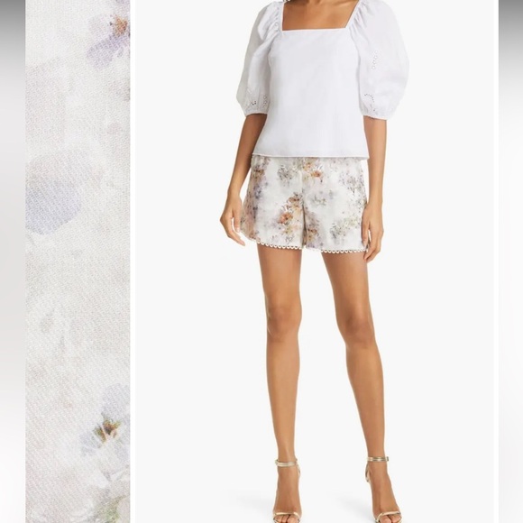 Ted Baker Henliy Vanilla Scallop Trim Linen Shorts Size 3 - Picture 1 of 16